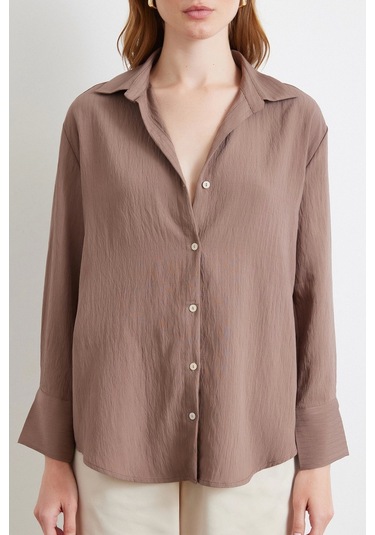 Paralel Çizgili Gömlek Kahve Kahve