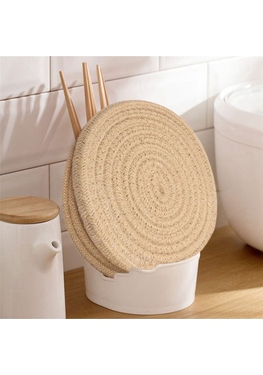 Ulzyvf Yuvarlak Sıcak Set Servisi Sarı-kahverengi Örgülü Kalın Isıya İnç Dayanıklı Amerikan Altlıklar 7 6'lı Lx Sarı - Kahverengi