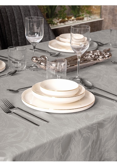 Cotton Box Jakarlı Dertsiz Masa Örtüsü Lavinia Gri 155x220