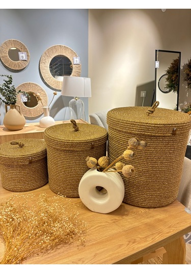 Victor Çok Amaçlı Düzenleyici Kapaklı 3'lü Sepet,kapaklı Kirli Çamaşır Sepeti, Kapaklı Organizer Hasır