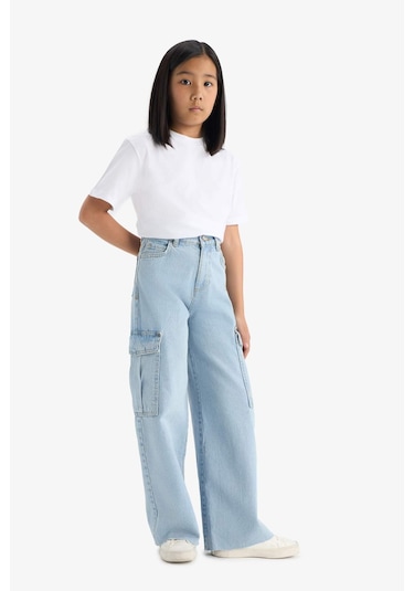 Defacto Kız Çocuk Wide Leg Kargo Geniş Paça Jean Pantolon E5878a825aunm63 Mavi