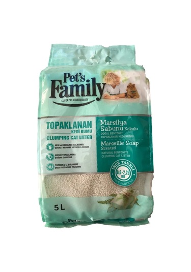 Pet's Family Marsilya Sabun Kokulu Topaklaşan İnce Bentonit Kedi Kumu 5 L