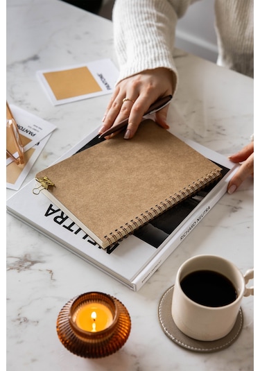 A5 Kraft Karton Kapak 70 Yaprak 110 Gram Kareli Not Defteri Kareli Kraft