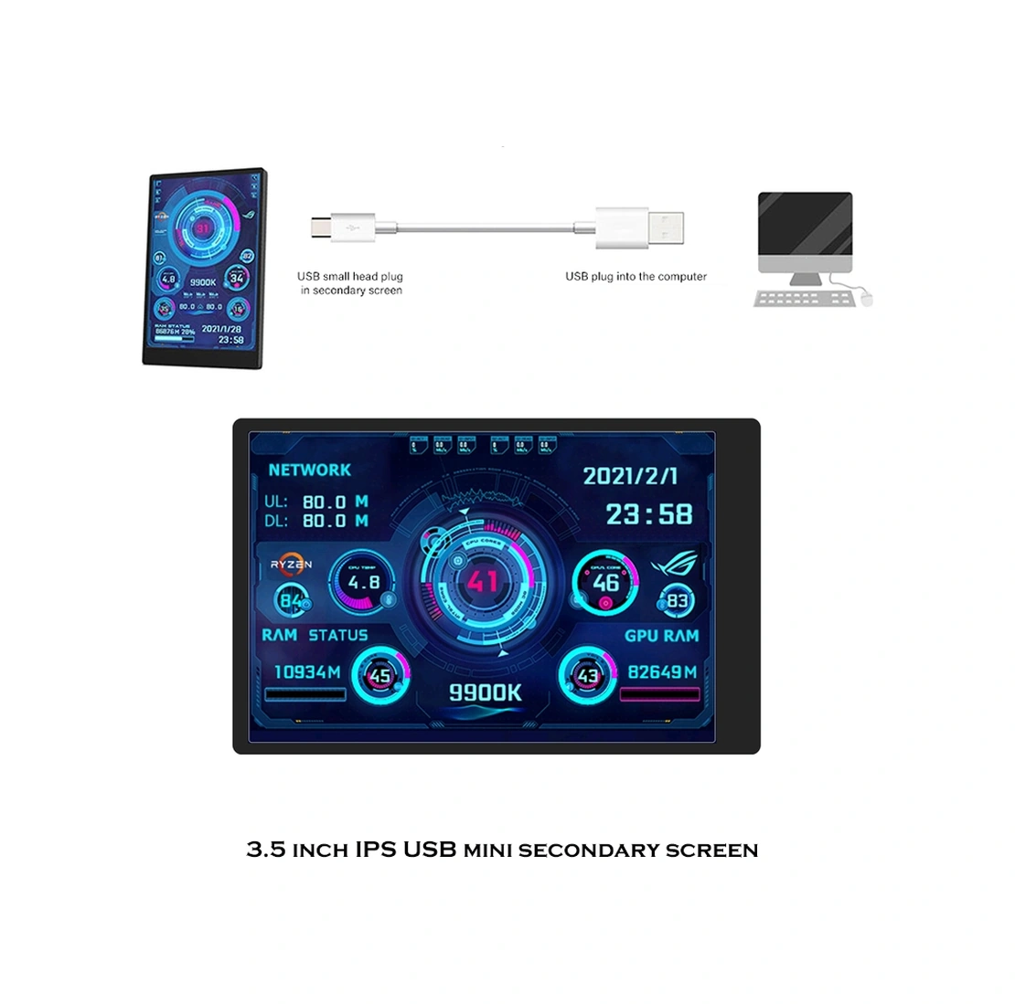 Sones 3,5 İnç Ips Tüm Bilgisayar Monitörlerini Görüntüle Usb Kasa Vice Ekran Seti 2 Siyah