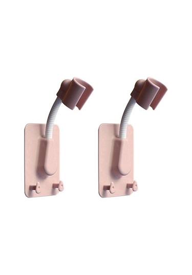 Primepickings Pembe 2 Parça 360 Derece Ayarlanabilir Duş Başlığı Braketi Delmesiz Duvara Monte Evrensel 2 Katlı Gri