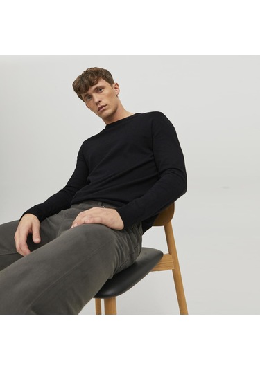 Jack & Jones Erkek Bisiklet Yaka Triko Kazak - Emil - 12208364 Siyah