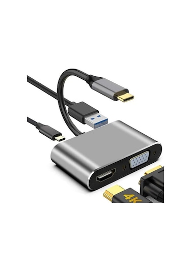 Platoon Pl-5565 4 İn 1 Type C To, Pd+hdmı+vga+usb3.0 Çevirici Hub Adaptör Çevirici