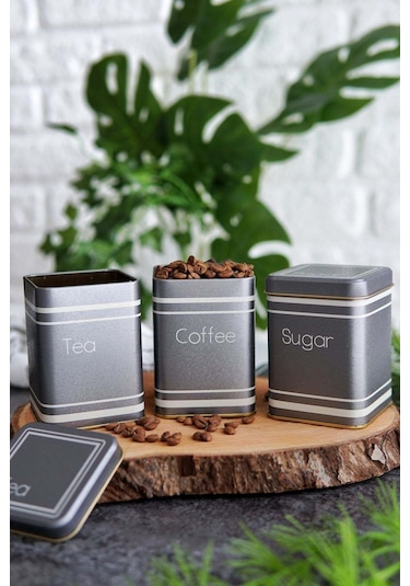 Helsinki Desenli 3'lü Kare Metal Saklama Kabı Seti, 7,5 X 7,5 X 10 Cm, 0,5 Lt