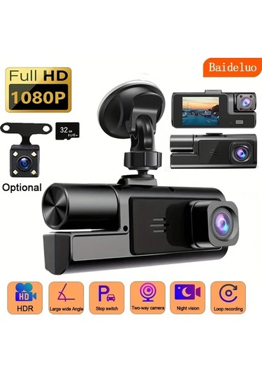 Chuangyinshop Baıdeluo Hd 1080p Ön 480p Arka Kameraya Sahip Tachograph 3 Camera 32g Card Gece Görüşü Geniş Açı