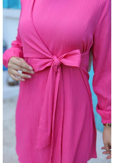 Yandan Bağlamalı Tesettür Fuşya Takım Fuşya
