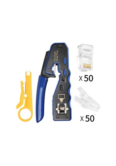 Sones Rj45 8p Delikli Kristal Başlıklı Konnektör Kılıfı Ağ Aracı Soyma Tel Kablo Pense Seti Mavi