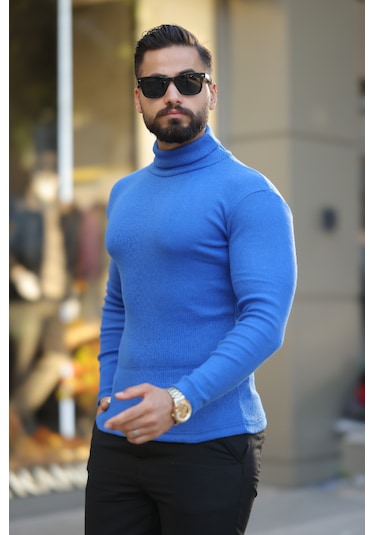 Ribac Boğazlı Balıkçı Triko Erkek Kazak 5'li Paket - Siyah - Beyaz - İndigo - Gri - Bej Çok Renkli