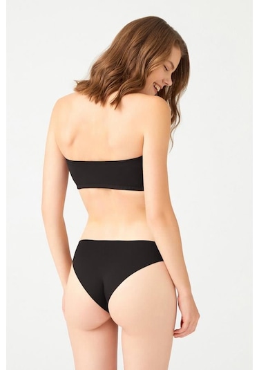 Siyah Straplez Crop Top Büstiyer Siyah