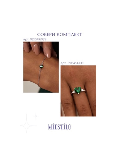 Miestilo 925 Ayar Gümüş Büyük Yeşil Taşlı Kalp Yüzük 398456681 Yeşil