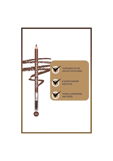 Note Cosmetique Natural Eyebrow Pencil Waterproof Çift Taraflı Suya Dayanıklı Kaş Kalemi 03 Brown - Kahve
