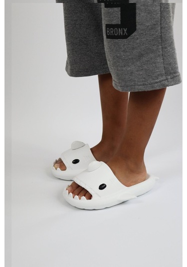 Wagoon Wg500 Köpekbalığı Beyaz Unisex Tam Ortopedik Terlik Shark Slides Cocuk Beyaz