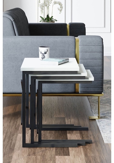Ceramical ZG1 Metal Zigon Sehpa 3'lü Beyaz