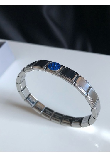 Erkek Kadın Çelik Bileklik - Wolksvagen Logo Model Italy Nomi Charm Çelik Bileklik Gümüş