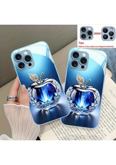 Willowhaven iPhone Uyumlu 11 Mavi Kristal Elmalı Lüks Cam Telefon Kılıfı  Seçeneği