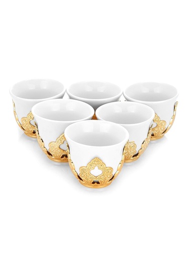 Sena 6 Kişilik Porselenli Zemzem Mırra Takımı Altın Renkli