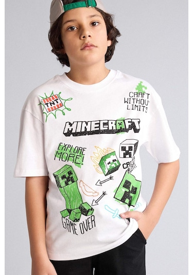Defacto Mınecraft Oversıze Tişört Erkek Çocuk G8885a826smwt34 Beyaz-wt34