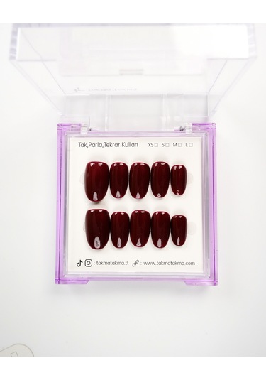 15'li Bordo Kısa Oval Tt1420 Tekrar Kullanılabilir El Yapımı Protez Takma Tırnak S