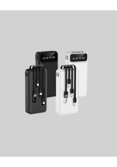 Led Işıklı 20.000mah Powerbank Lcd Gösterge Dahili Çoklu Kablo Çok Renkli