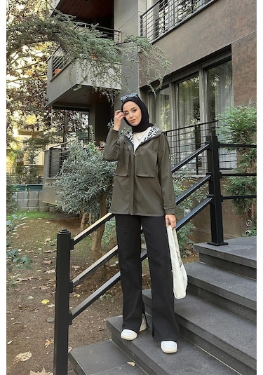 Cep Detaylı Kısa Trençkot Brc1907 Haki 001