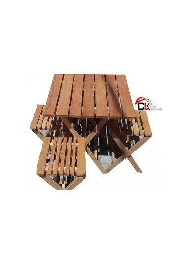Clk-06 Katlanabilir Ahşap Tabure ve Piknik Masası Seti Katlanır Masa Kahverengi
