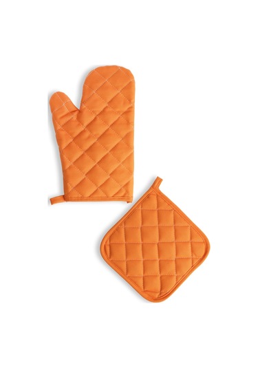 Yanmaz Fırın Eldiveni Ve Fırın Tutacağı 1 Eldiven 1 Tutacak Turuncu