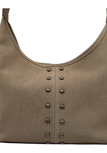 Kadın Zımba Detaylı Süet El Ve Omuz Çantası - Vizon Vizon