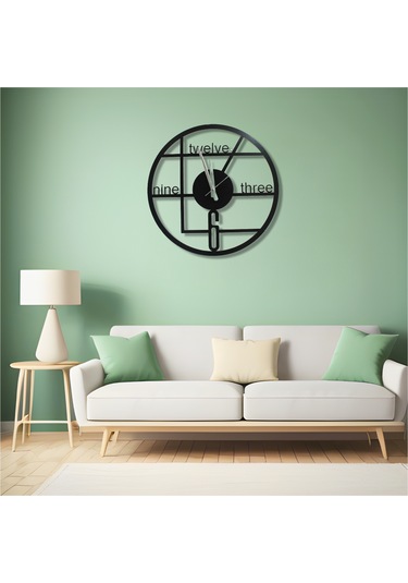 Duvar Saati Dekoratif Şık Metal 40cm Sessiz Akar Mekanizma Salon Siyah