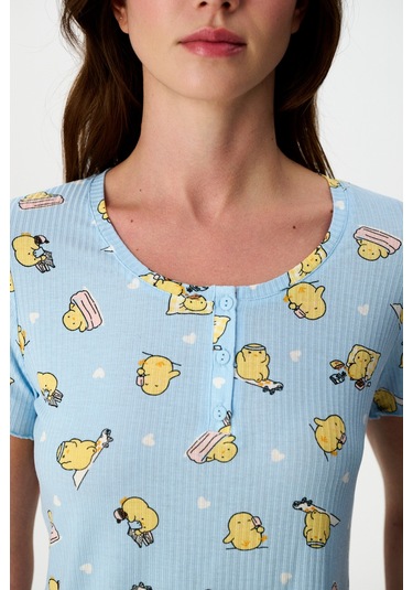 Penti Açık Mavi Happine Rib Şortlu Pijama Takımı Açık Mavi