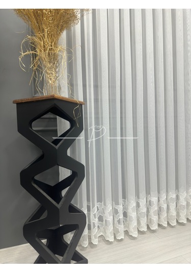 Tül Perde Etek İşleme Hexagon Desen 127565 Ekru