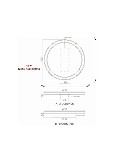 Tavan Tipi Led Avize Plafonia Transparent Daire 40cm Siyah - Sarı