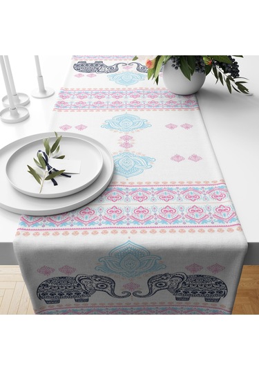 Alkanhomes Fil Desenli Dekoratif Runner