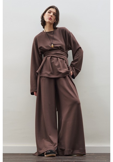 Yumuşak Dokulu Modal Bağlamalı Sweatshırt Kahverengi Kahverengi