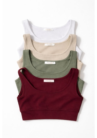 Enva Store Kadın Ribana Askılı Fitilli Crop Haki