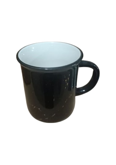 Seramik Kulplu Bardak Renkli Emaye Görünümlü 260 Cc - Siyah Siyah