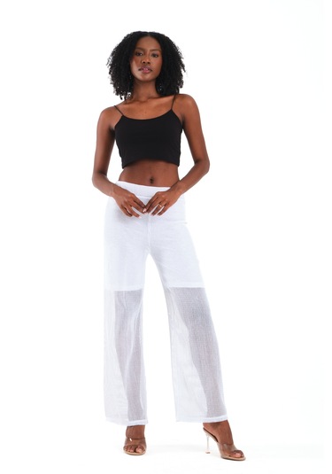 Astarlı Kare File Pantolon Beyaz