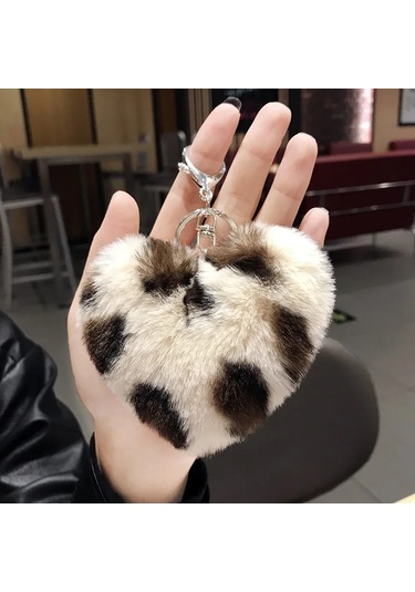 Stmanyaleopar Desenli Peluş Anahtarlık K2403 - Araba, Çanta Ve Öğrenciler İçin Bej