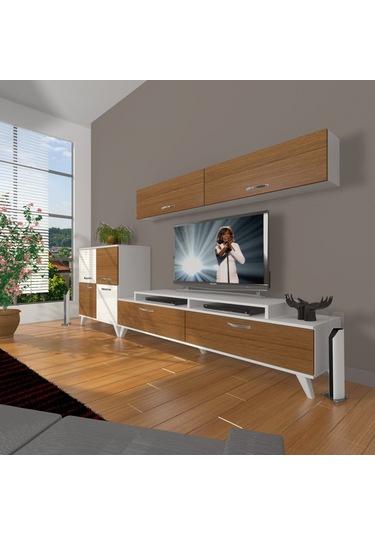 Decoraktiv Ekoflex 6y Slm Retro Tv Ünitesi Tv Sehpası Beyaz - Ceviz