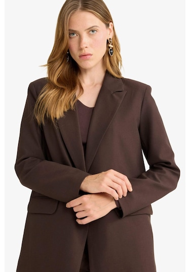 Defacto Oversize Geniş Kalıp Ceket Yaka Blazer Ceket E7732ax25aubn340 Kahve