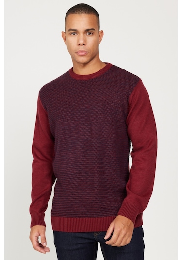 AC&Co / Altınyıldız Classics Erkek Bordo Laci Standart Fit Normal Kesim Bisiklet Yaka Petek Desenli Triko Bordo