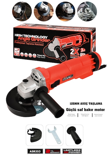 Assur ASR353 750 W 125 MM Avuç Taşlama Spiral Kırmızı