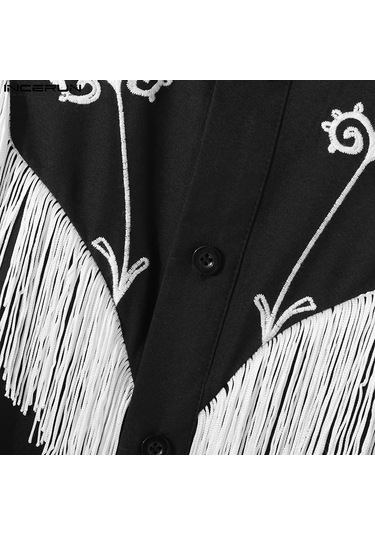 İncerun Bahar Erkek Püskül Baskılı Uzun Kol Bol Üstler Siyah