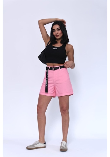Duble Paça Pembe Kemerli Şort Pembe