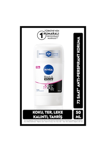 Kadın Stick Deodorant Black&white Invisible Clear 50ml, 72 Saat Anti-perspirant Ter Koruması