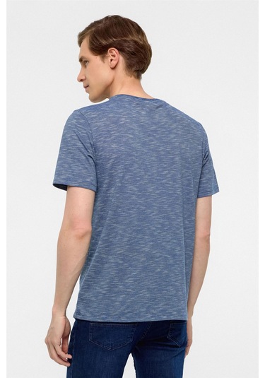 SÜVARİ Saks Mavi Regular Armürlü Bisiklet Yaka Tişört