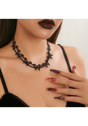 Takı Punk Ateşli Kısa Gerdanlık Kolye Gotik Kelebek Zincir Yaka Kadın Kolyesi Diğer